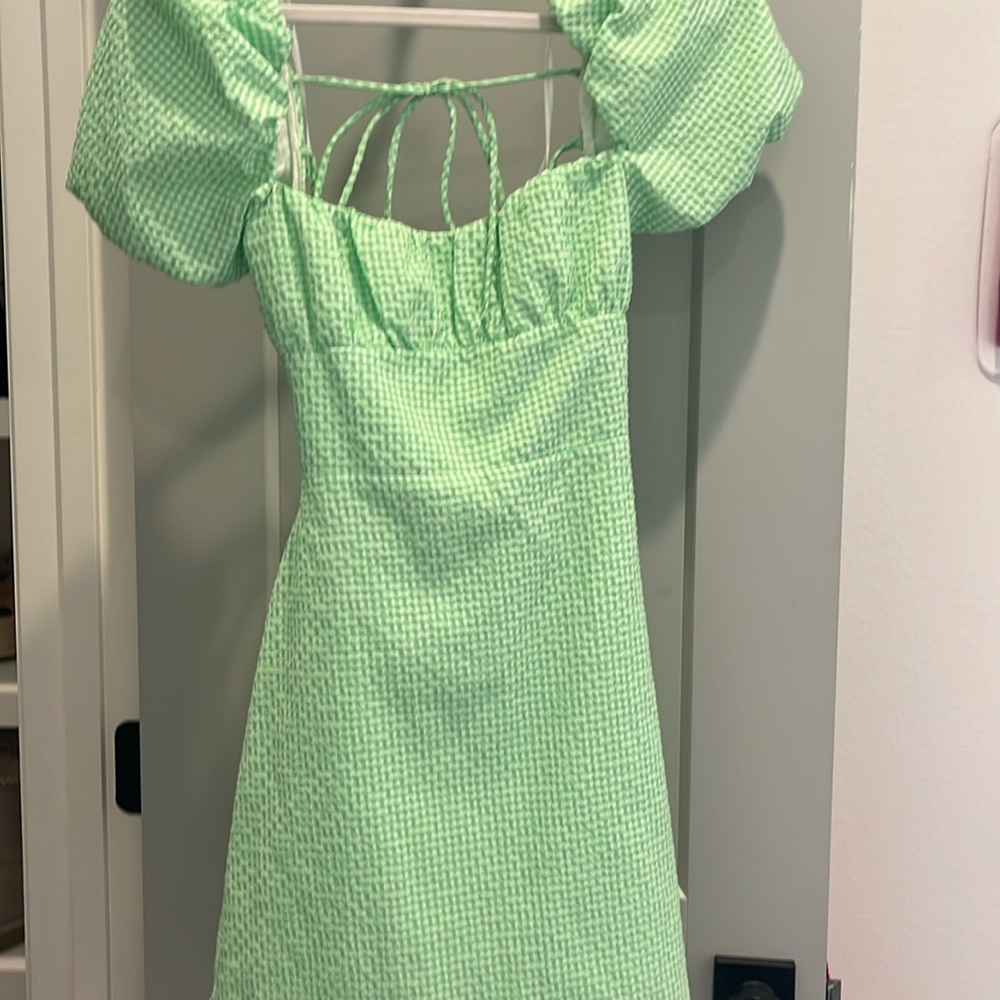 Zara green seersucker mini dress